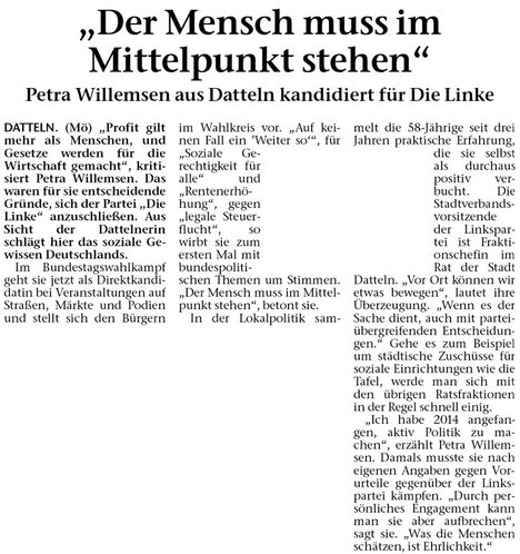 Interview mit der Dattelner Morgenpost (7.09.17)